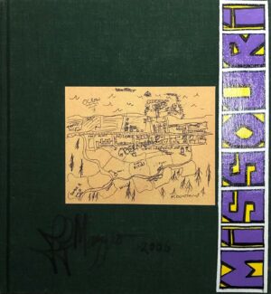 A book cover with a drawing of a city.