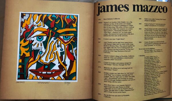 A book with an image of a face and words.