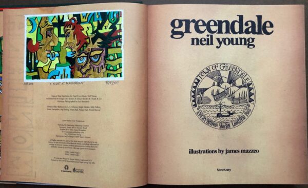 A book opened to the title page of neil young 's greendale.
