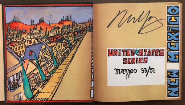 A book with a drawing of a city on the cover.