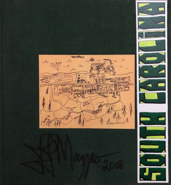 A book cover with a drawing of the state of south carolina.