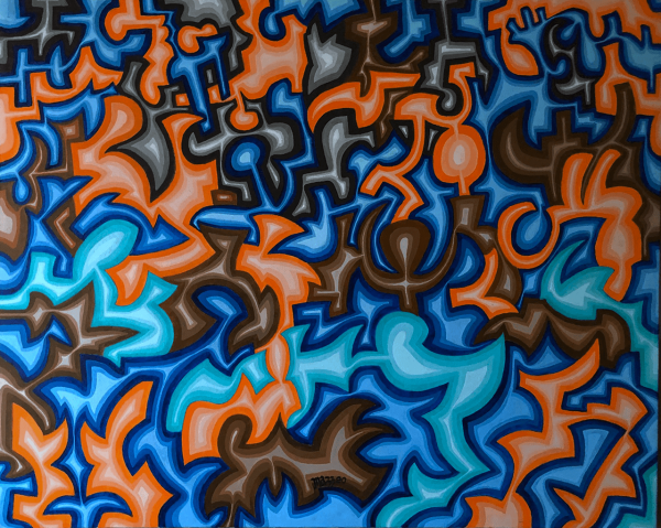 A close up of the colorful shapes on a surface