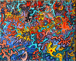 A painting of many different colors and shapes
